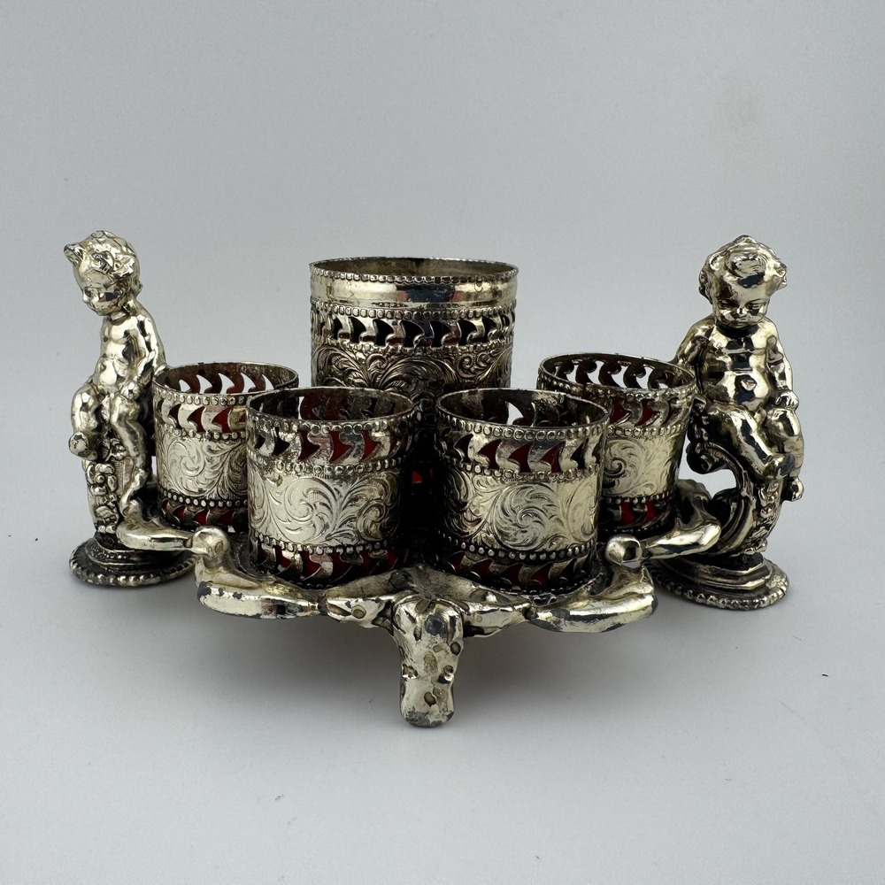 Unbranded Small Cherub Vanity Organizer Silver Victorian Red Velvet Putti Cup